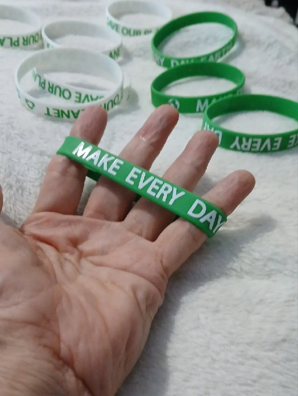 Eco Message Silicone Wristbands - Green & White | Unbranded